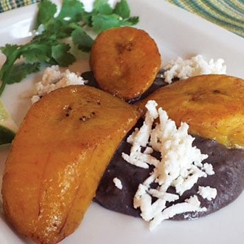 Fried Plantains with Black Bean Mole