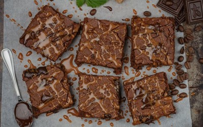 Image for Flourless Sweet Plantain Brownie with Caramel Sauce and Sea Salt