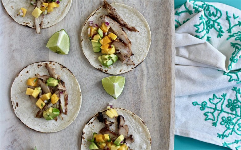 Jerk Chicken Tacos with Mango Avocado Salad